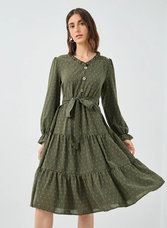 Take Two Take Two Women Dobby Tiered Knee Length Dress