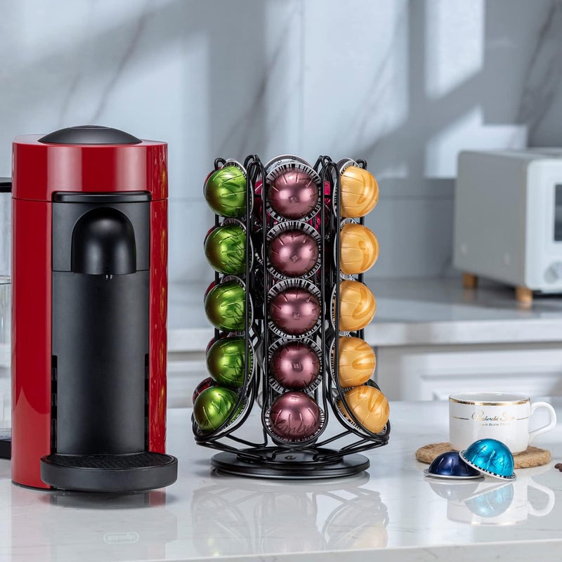 Flagship for Nespresso Pod Holder Coffee Pod Carousel for Vertuo Pod Storage with Extra Basket 360° Silent Rolling(30+ Pods & 1 Box Capacity) - Image 5