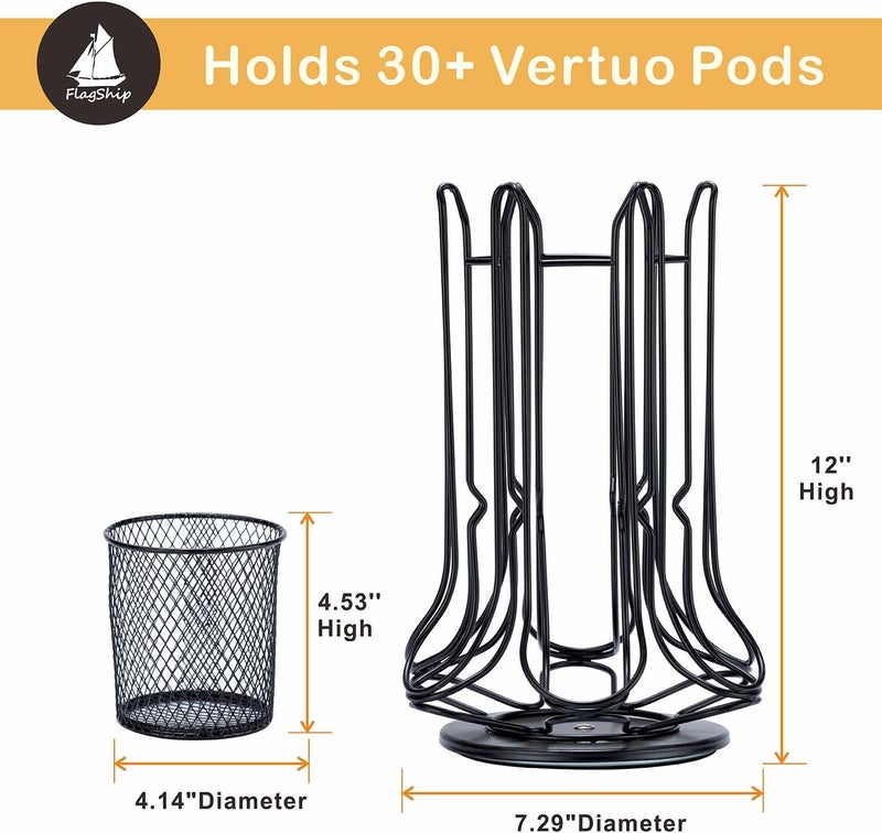Flagship for Nespresso Pod Holder Coffee Pod Carousel for Vertuo Pod Storage with Extra Basket 360° Silent Rolling(30+ Pods & 1 Box Capacity) - Image 2