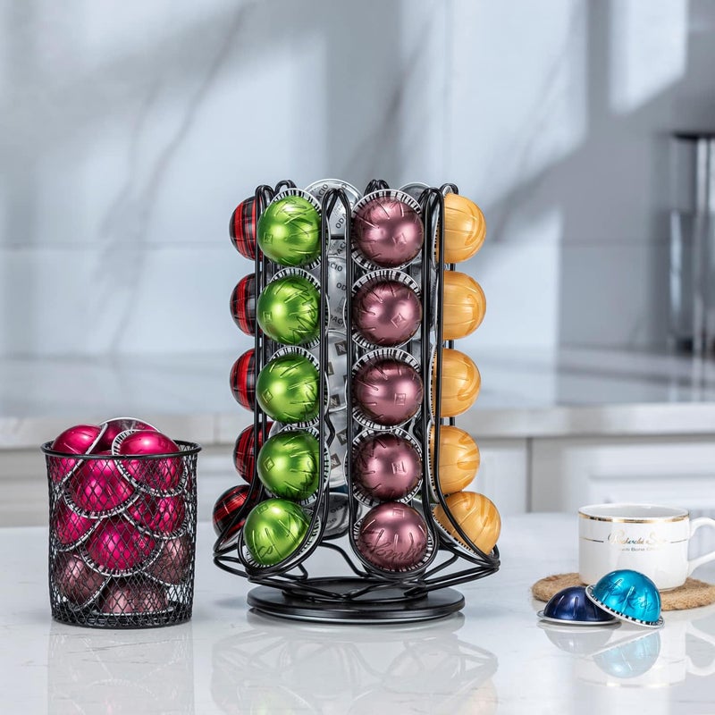 Flagship for Nespresso Pod Holder Coffee Pod Carousel for Vertuo Pod Storage with Extra Basket 360° Silent Rolling(30+ Pods & 1 Box Capacity) - Image 4