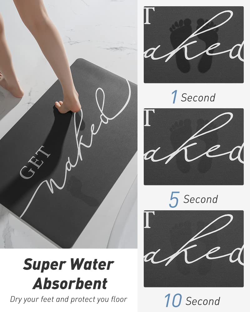 tchdio tchdio Bath Mat-Super Absorbent Quick Dry Get Naked Bath Mats for Bathroom Floor Non Slip-Bathroom Mats with Rubber Backing-Ultra Thin Bathroom Rugs Fit Under Door  21"" x 34""  Black - Image 3