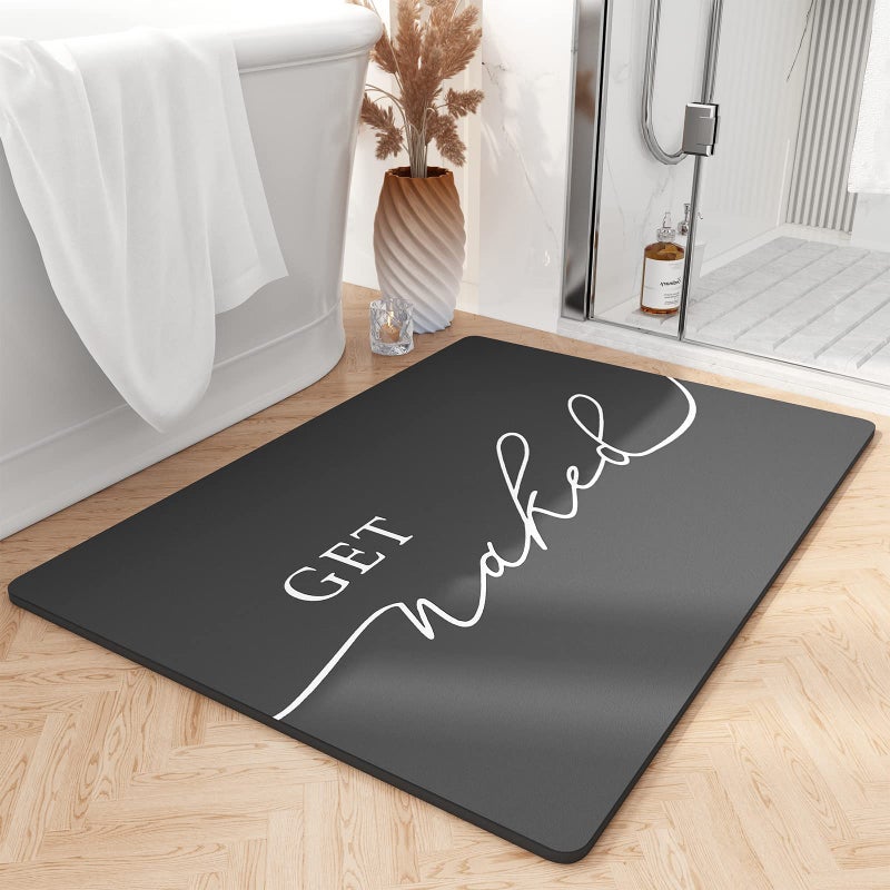 tchdio tchdio Bath Mat-Super Absorbent Quick Dry Get Naked Bath Mats for Bathroom Floor Non Slip-Bathroom Mats with Rubber Backing-Ultra Thin Bathroom Rugs Fit Under Door  21"" x 34""  Black - Image 1