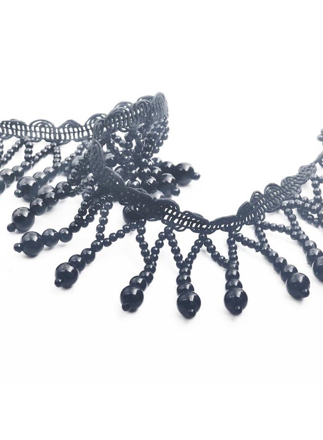 Kuasting 3 Yards Black Pearl Bead Tassel Lace Ribbon Applique Pearl Fringe Tassle Beaded Lace Ribbon Sewing Clothing Edge Curtain for Sewing, Wedding, Bridal Dress, Sash, Belt (Black) - Image 5