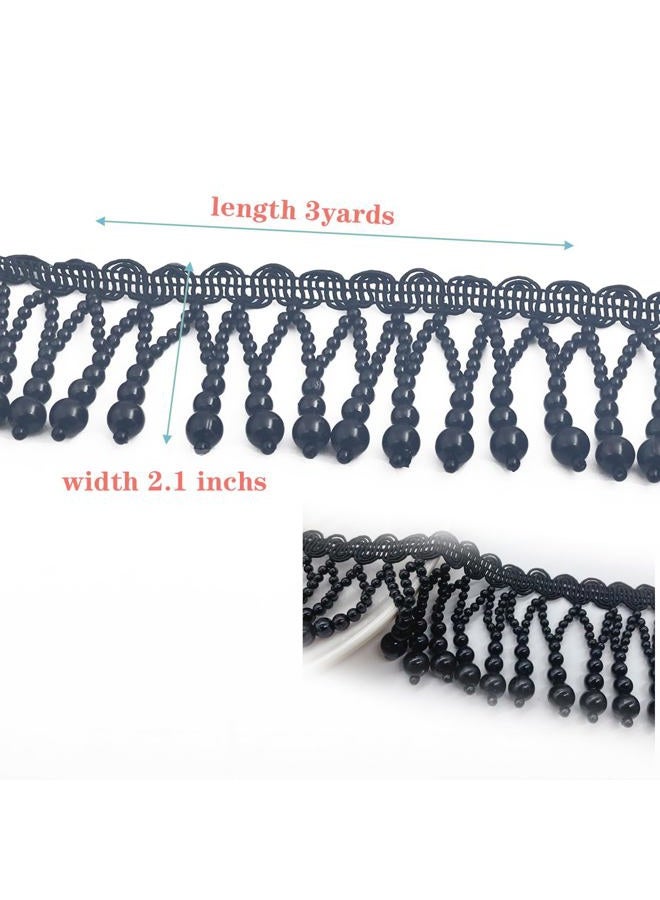 Kuasting 3 Yards Black Pearl Bead Tassel Lace Ribbon Applique Pearl Fringe Tassle Beaded Lace Ribbon Sewing Clothing Edge Curtain for Sewing, Wedding, Bridal Dress, Sash, Belt (Black) - Image 2