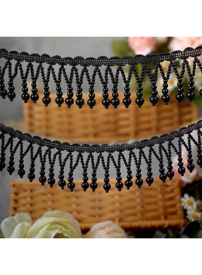 Kuasting 3 Yards Black Pearl Bead Tassel Lace Ribbon Applique Pearl Fringe Tassle Beaded Lace Ribbon Sewing Clothing Edge Curtain for Sewing, Wedding, Bridal Dress, Sash, Belt (Black) - Image 3