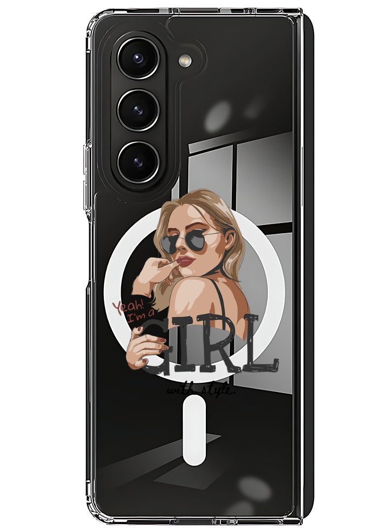 Theodor Magnetic Case for Samsung Galaxy Z Fold 5 Compatible with MagSafe Wireless Charging, Shockproof Phone Bumper Cover Girl with Style - Image 1