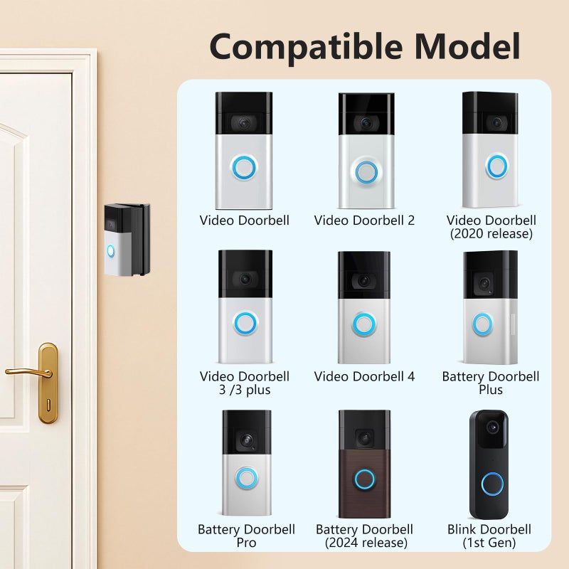 Mamerry Adjustable 30 to 55 Degree Doorbell Angle Mount Compatible with Most Video Doorbell, Doorbell Camera Door Mount Wedge Kit for House - Image 2
