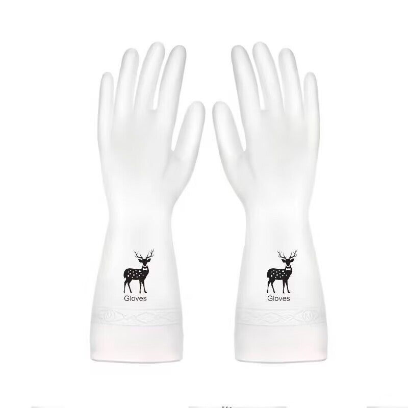Thin kitchen dishwashing and washing household rubber Womens waterproof oil-proof anti-hook broken rubber durable household gloves Deer