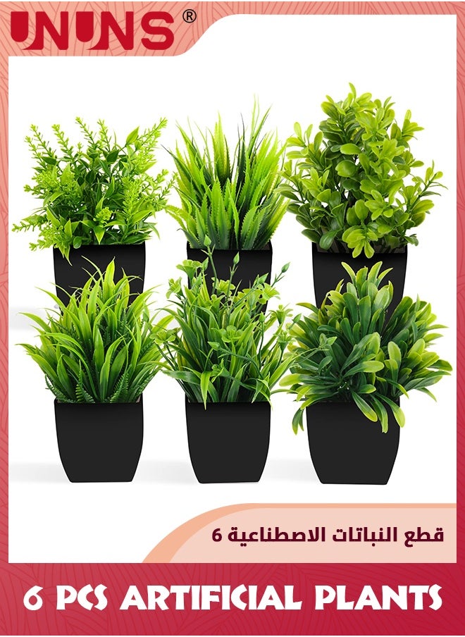 UNUNS Artificial Plants With Pot,6 Pack Fake Plants Mini Potted Artificial Plants,Small Houseplants Greenery In Black Pot,Small Faux Plants Decor For Home Bathroom Office Farmhouse  - Image 1