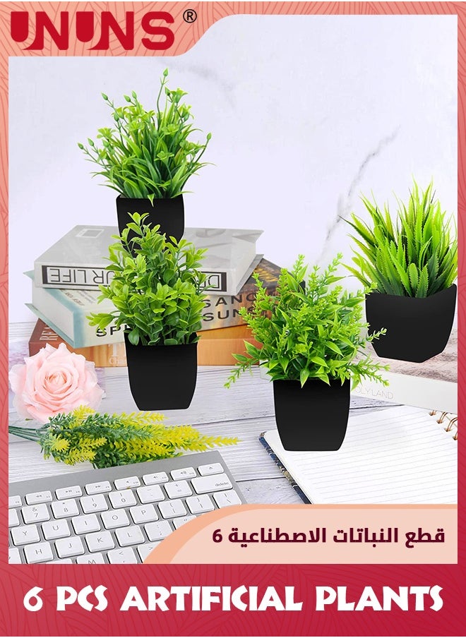 UNUNS Artificial Plants With Pot,6 Pack Fake Plants Mini Potted Artificial Plants,Small Houseplants Greenery In Black Pot,Small Faux Plants Decor For Home Bathroom Office Farmhouse  - Image 4