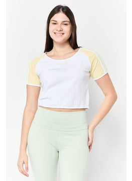 adidas Originals Women Sportswear Fit Short Sleeve Outdoor Top, White/Yellow  - Image 1
