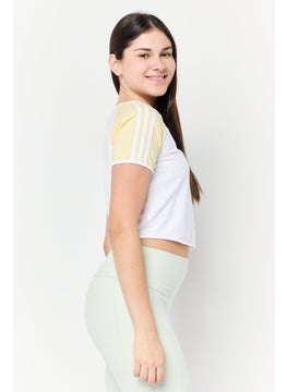 adidas Originals Women Sportswear Fit Short Sleeve Outdoor Top, White/Yellow  - Image 3