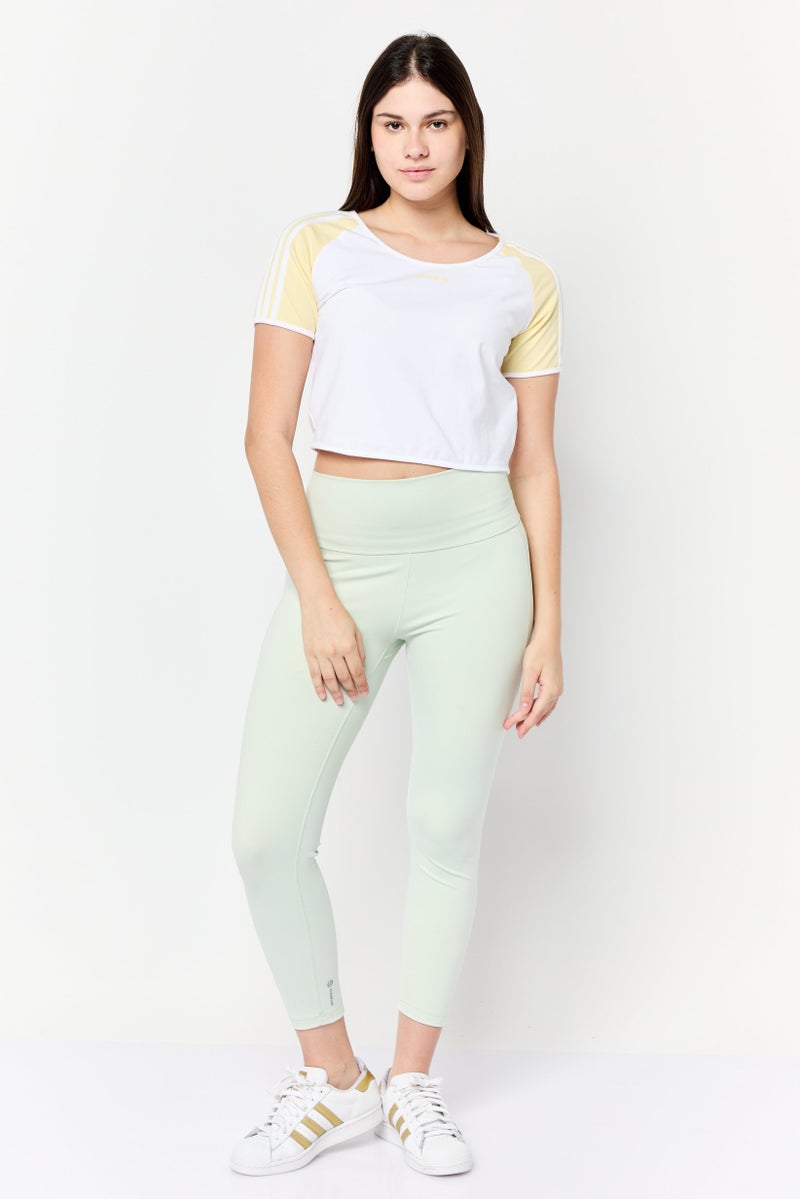 adidas Originals Women Sportswear Fit Short Sleeve Outdoor Top, White/Yellow  - Image 2
