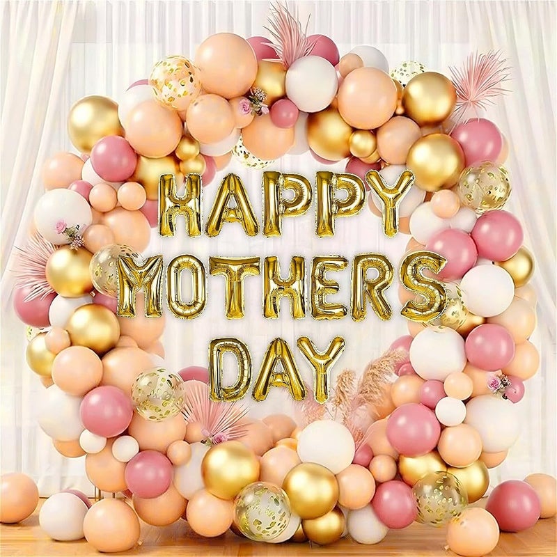 SpecialYou.in Special You Mother's Day Decoration Items with Peach, Gold, Pink and white balloons for decoration, Happy mothers day gold foil balloon set, Pastel Balloons for decoration- 58 Pcs - Image 1