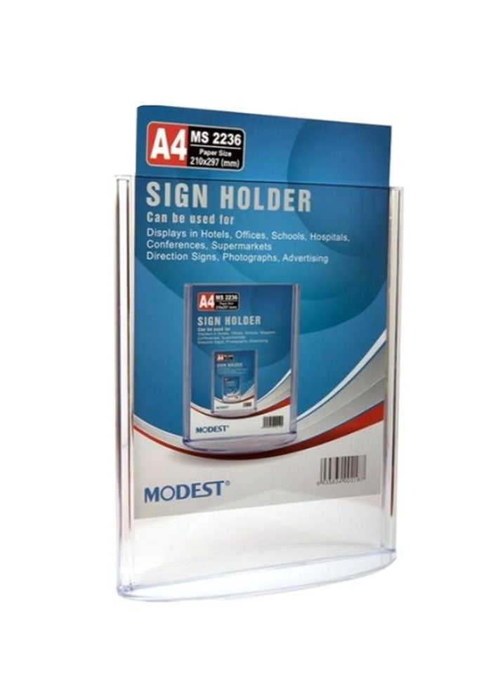 Modest Acrylic Sign Holder, A4 Size, Clear - Image 1