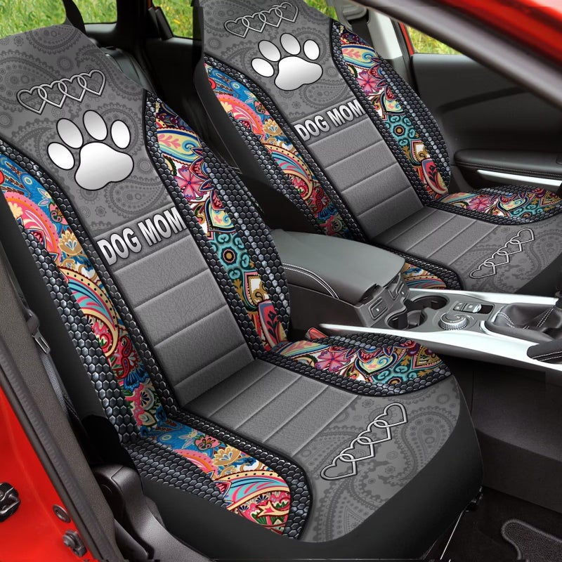 Howilath Seat Covers for Cars 2 Piece Vehicle Protector, Boho Floral & Dog Paw Printed Bucket Car Seat Covers, Universal Fit for Auto Truck Van SUV - Image 4