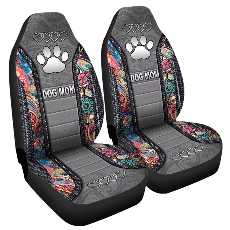 Howilath Seat Covers for Cars 2 Piece Vehicle Protector, Boho Floral & Dog Paw Printed Bucket Car Seat Covers, Universal Fit for Auto Truck Van SUV - Image 2