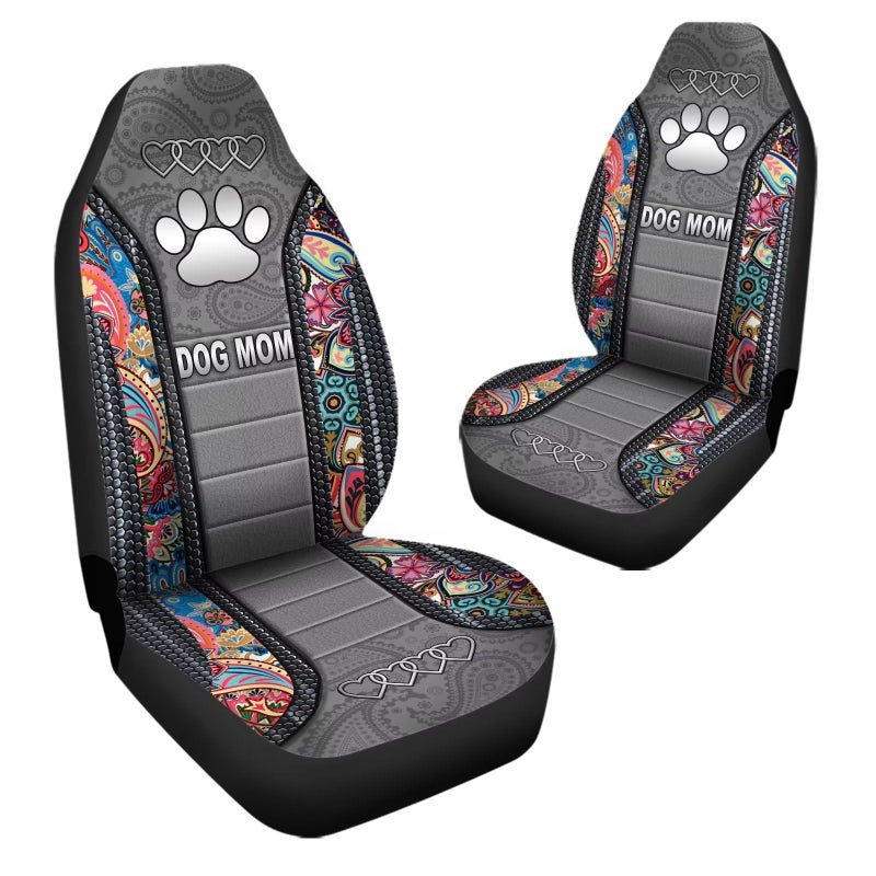Howilath Seat Covers for Cars 2 Piece Vehicle Protector, Boho Floral & Dog Paw Printed Bucket Car Seat Covers, Universal Fit for Auto Truck Van SUV - Image 3
