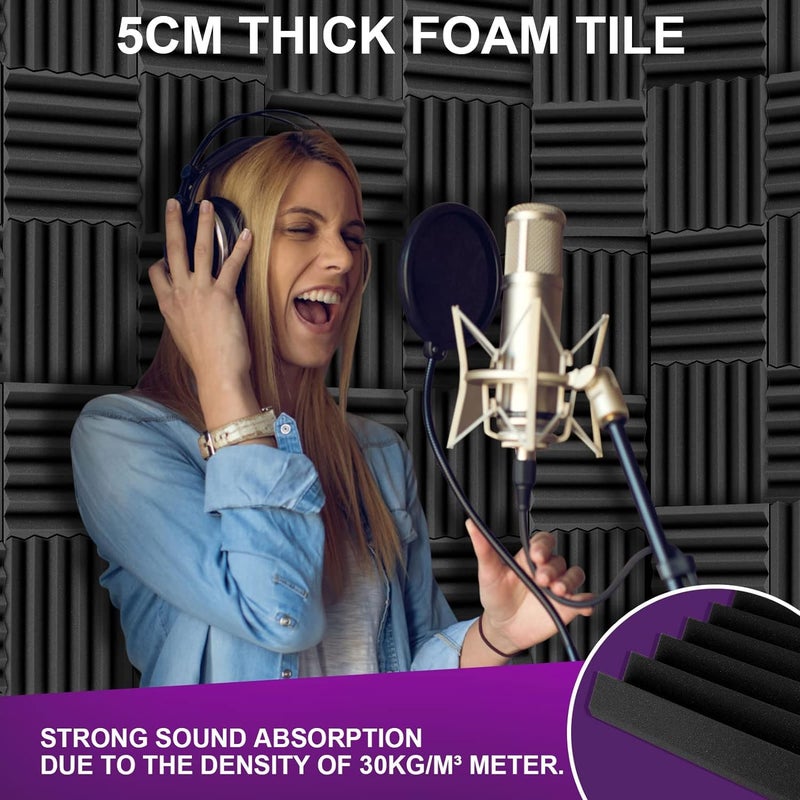 ساوند راوند SoundRound ألواح فوم صوتية ويدج 12 قطعة مقاس 2 × 12 × 12 بوصة لامتصاص الصوت ومعالجة الغرف، رمادي داكن - Image 2