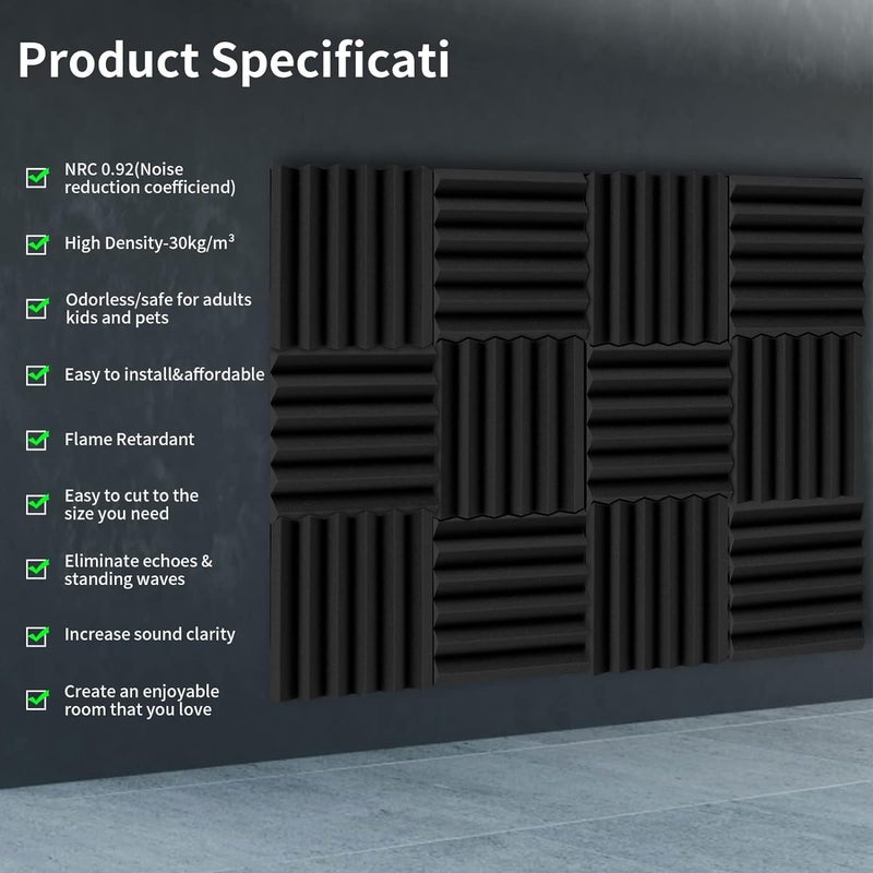 ساوند راوند SoundRound ألواح فوم صوتية ويدج 12 قطعة مقاس 2 × 12 × 12 بوصة لامتصاص الصوت ومعالجة الغرف، رمادي داكن - Image 4