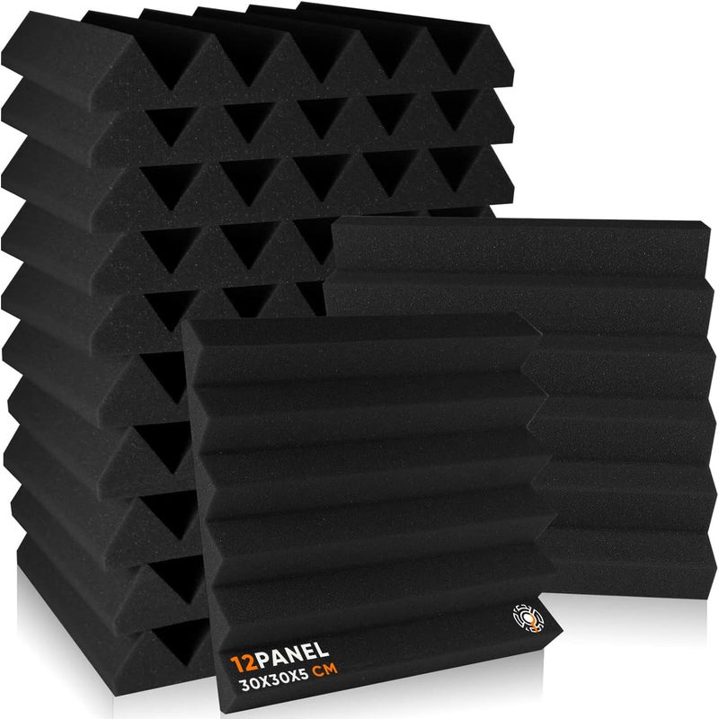 ساوند راوند SoundRound ألواح فوم صوتية ويدج 12 قطعة مقاس 2 × 12 × 12 بوصة لامتصاص الصوت ومعالجة الغرف، رمادي داكن - Image 1