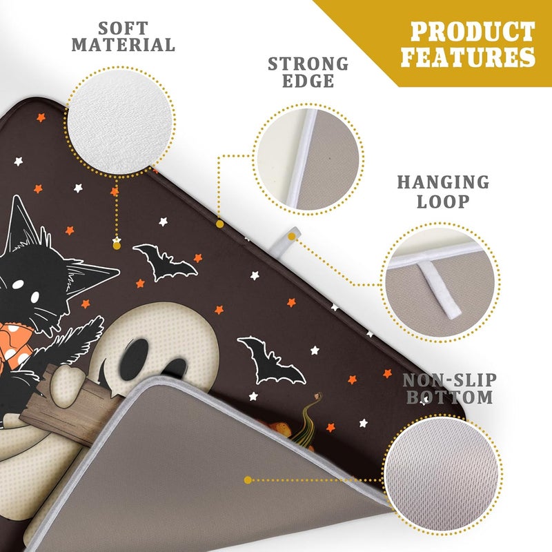 Giwawa 18"x24" Halloween Dish Drying Mat Spooky Pumpkin Ghost Black Cat Bats Kitchen Drainer Mats Holiday Gothic Reversible Microfiber Dish Drying Pad Large Size for Countertop Tabletop Decor - Image 4