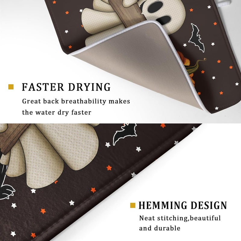 Giwawa 18"x24" Halloween Dish Drying Mat Spooky Pumpkin Ghost Black Cat Bats Kitchen Drainer Mats Holiday Gothic Reversible Microfiber Dish Drying Pad Large Size for Countertop Tabletop Decor - Image 3