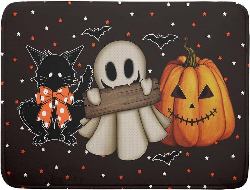 Giwawa 18"x24" Halloween Dish Drying Mat Spooky Pumpkin Ghost Black Cat Bats Kitchen Drainer Mats Holiday Gothic Reversible Microfiber Dish Drying Pad Large Size for Countertop Tabletop Decor - Image 1