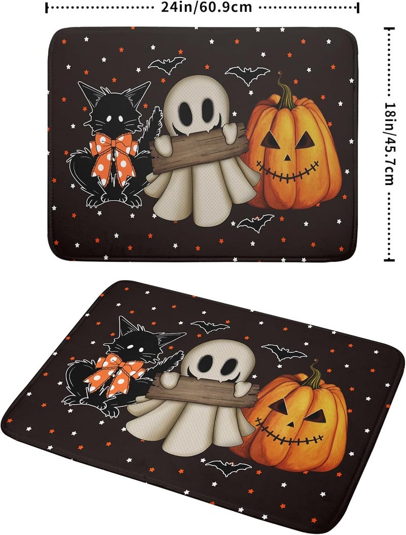 Giwawa 18"x24" Halloween Dish Drying Mat Spooky Pumpkin Ghost Black Cat Bats Kitchen Drainer Mats Holiday Gothic Reversible Microfiber Dish Drying Pad Large Size for Countertop Tabletop Decor - Image 2