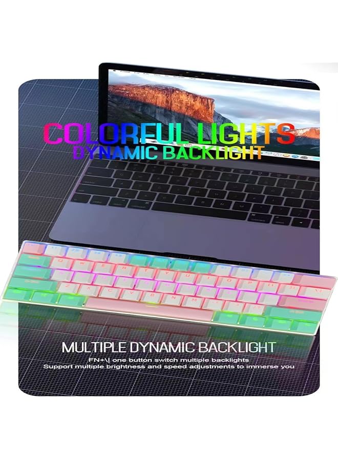 61 Keys Rgb Gaming Keyboard 60% Mini Wired Waterproof With Anti Ghosting Keyboard And Three Color Keycaps With Red Switch For Gamers(White Tiffany Green And Light Pink) - Image 2