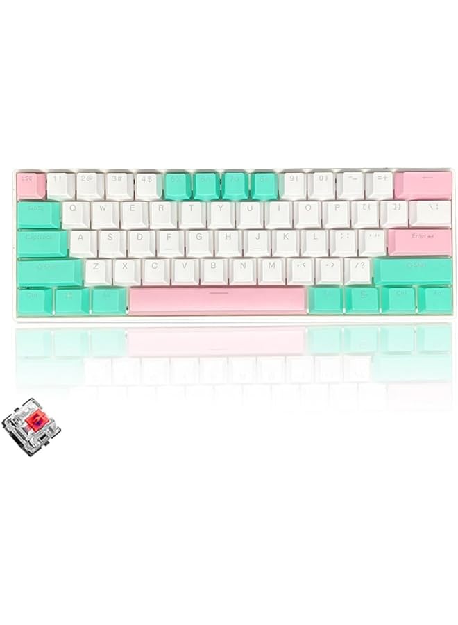 61 Keys Rgb Gaming Keyboard 60% Mini Wired Waterproof With Anti Ghosting Keyboard And Three Color Keycaps With Red Switch For Gamers(White Tiffany Green And Light Pink) - Image 1