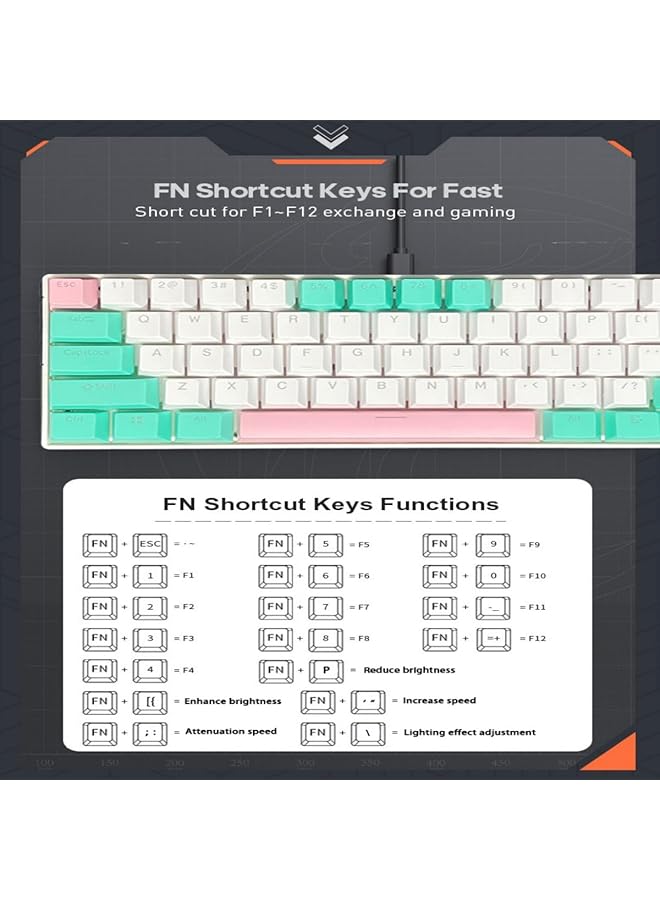 61 Keys Rgb Gaming Keyboard 60% Mini Wired Waterproof With Anti Ghosting Keyboard And Three Color Keycaps With Red Switch For Gamers(White Tiffany Green And Light Pink) - Image 4