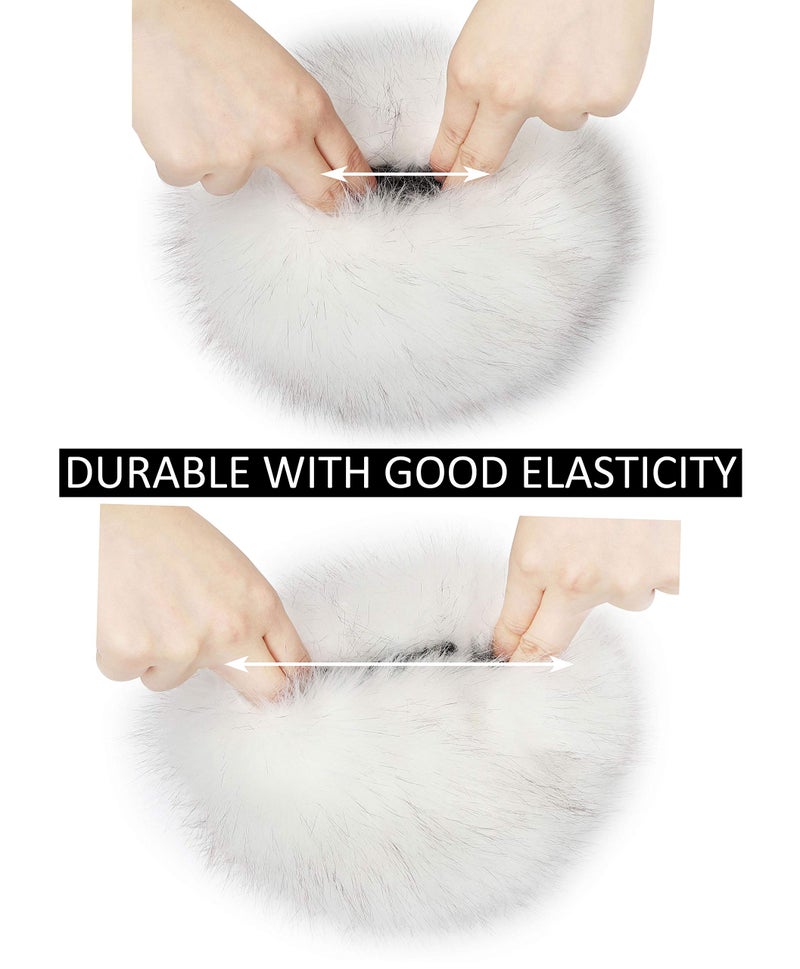 LA CARRIE Women's Leopard Print Faux Fur Wrist Cuffs,Winter Fox Furry Bands Arm Warmer (White) - Image 5