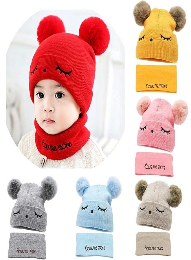V3E Woolen Warm Double Pom Pom Cap Beanie Hat and Muffler Winter Accessories for Baby Boys and Girls (Grey)-(1-3 Years) - Image 5