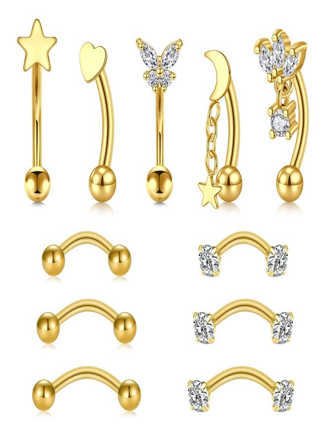 VCMART Gold Rook Piercing Jewelry 16G Stainless Surgical Steel Curved Barbell Eyebrow Rings Vertical Labret Lip Piercing Jewelry Rook Daith Earrings for Women Men 6MM 8MM 10MM Hypoallergenic - Image 1