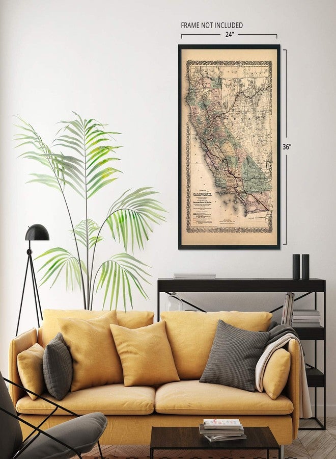 HISTORIX Vintage 1876 Map of California - 24x36 Inch Matte Finish Map - California State Map - Black and Brown - Ready to Frame - Image 4