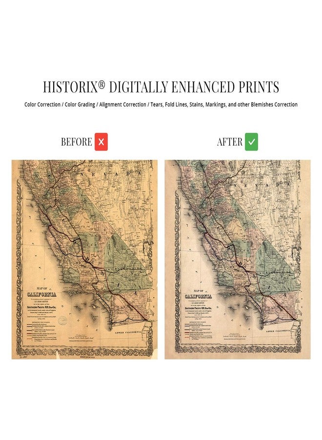 HISTORIX Vintage 1876 Map of California - 24x36 Inch Matte Finish Map - California State Map - Black and Brown - Ready to Frame - Image 2