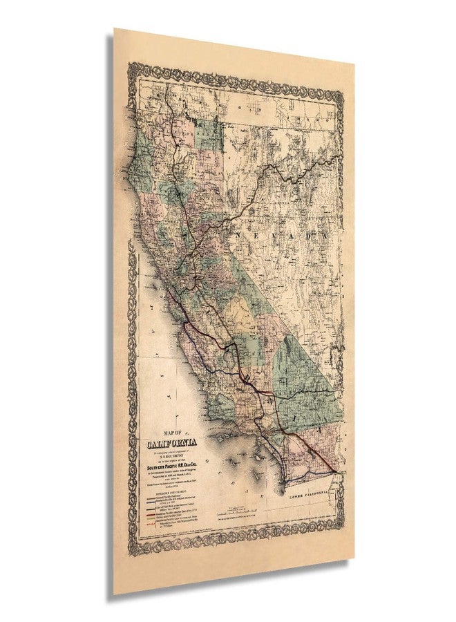 HISTORIX Vintage 1876 Map of California - 24x36 Inch Matte Finish Map - California State Map - Black and Brown - Ready to Frame - Image 1