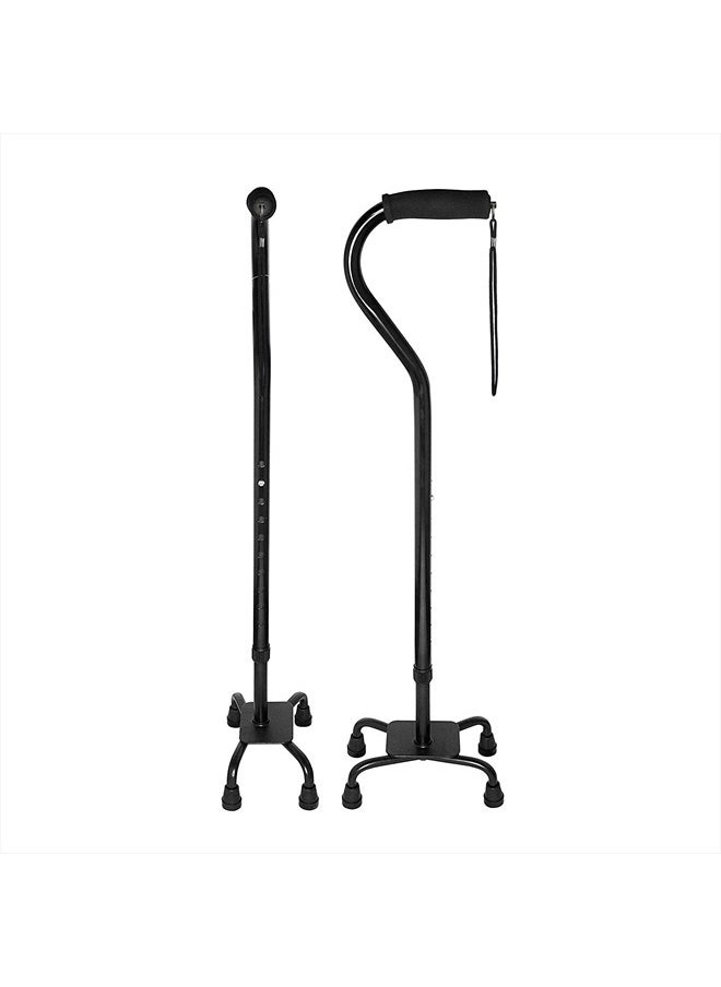 Quad Cane - Adjustable Walking Cane with 4-Pronged Base for Extra Stability - Foam Padded Offset Handle for Soft Grip - Works for Right or Left Handed Men or Women (Black)
