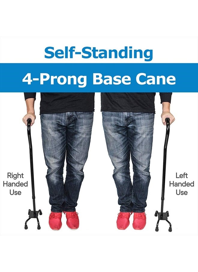RMS Quad Cane - Adjustable Walking Cane with 4-Pronged Base for Extra Stability - Foam Padded Offset Handle for Soft Grip - Works for Right or Left Handed Men or Women (Black)  - Image 4