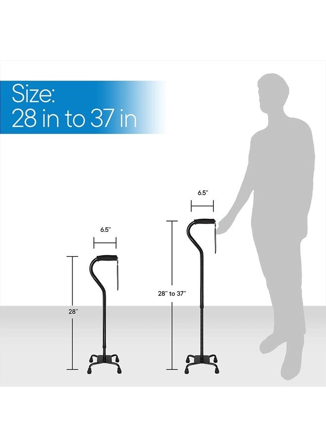 Quad Cane - Adjustable Walking Cane with 4-Pronged Base for Extra Stability - Foam Padded Offset Handle for Soft Grip - Works for Right or Left Handed Men or Women (Black)