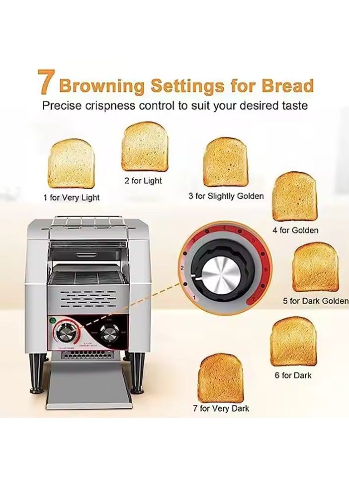 Electric Toaster Machine, 2200W Commercial Conveyor Toaster with Indicator Light, 3 Toasting Modes And 7 Levels Baking Range Adjustable, Two-way Output and Removable Bread Tray, for Restaurants  - Image 2