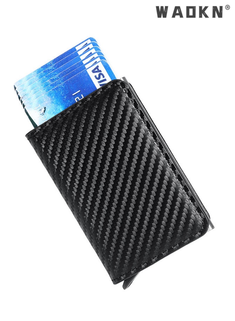 WAOKN Card Holder Wallet with Coin Pocket Magnetic Closure Pop Up Cards, With ID Window Leather Wallet for Cash & Credit Cards, Slim Business Credit Card Wallet with Money Pocket for Men  - Image 1