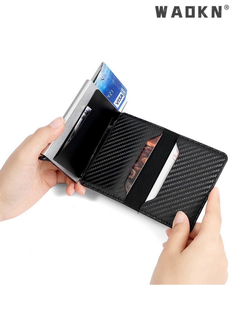 WAOKN Card Holder Wallet with Coin Pocket Magnetic Closure Pop Up Cards, With ID Window Leather Wallet for Cash & Credit Cards, Slim Business Credit Card Wallet with Money Pocket for Men  - Image 4