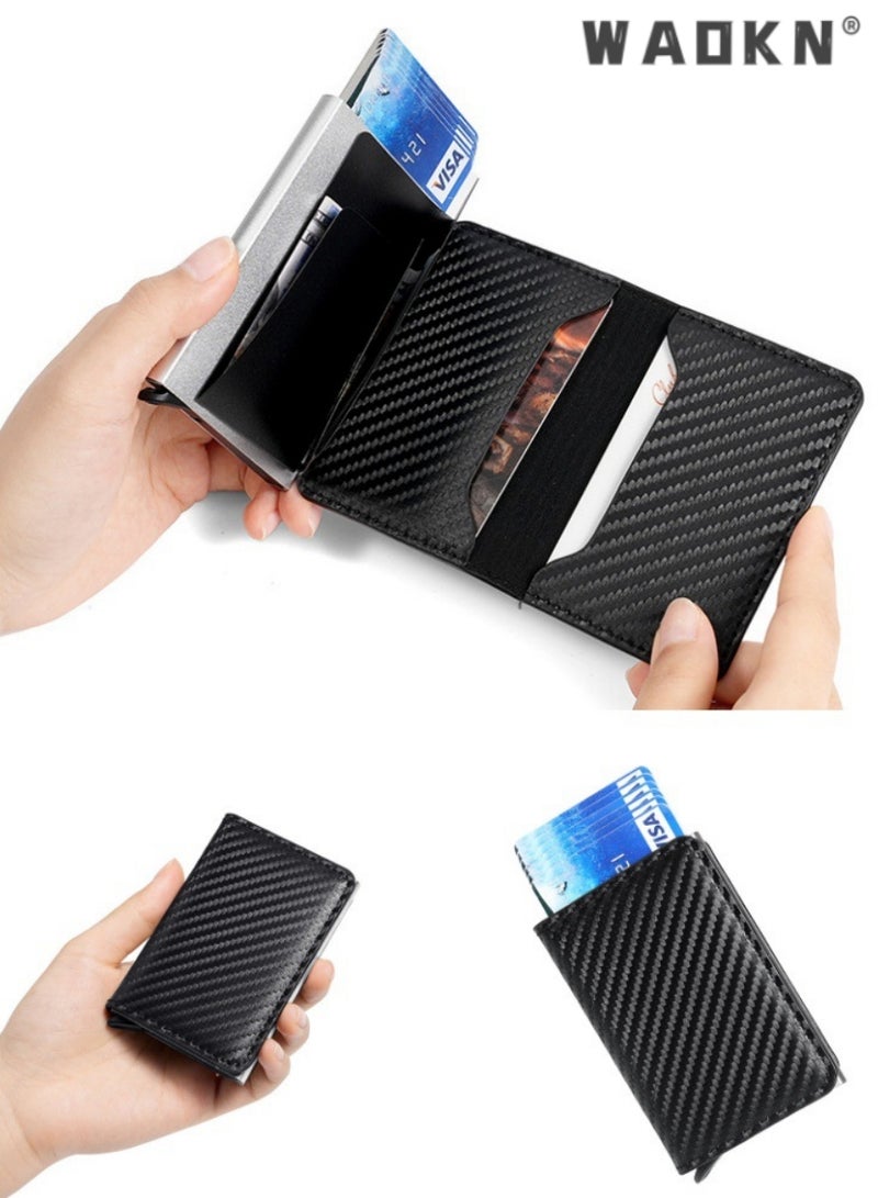 WAOKN Card Holder Wallet with Coin Pocket Magnetic Closure Pop Up Cards, With ID Window Leather Wallet for Cash & Credit Cards, Slim Business Credit Card Wallet with Money Pocket for Men  - Image 2