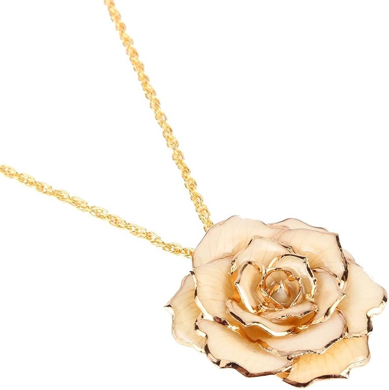 comfrt Women Statement Necklace, 30mm Golden Necklace Chain with 24k Gold Dipped Real Rose Pendant for Women - Image 3