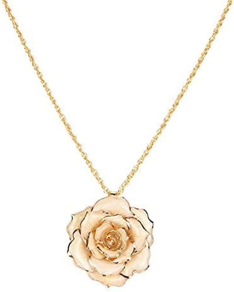 comfrt Women Statement Necklace, 30mm Golden Necklace Chain with 24k Gold Dipped Real Rose Pendant for Women - Image 1