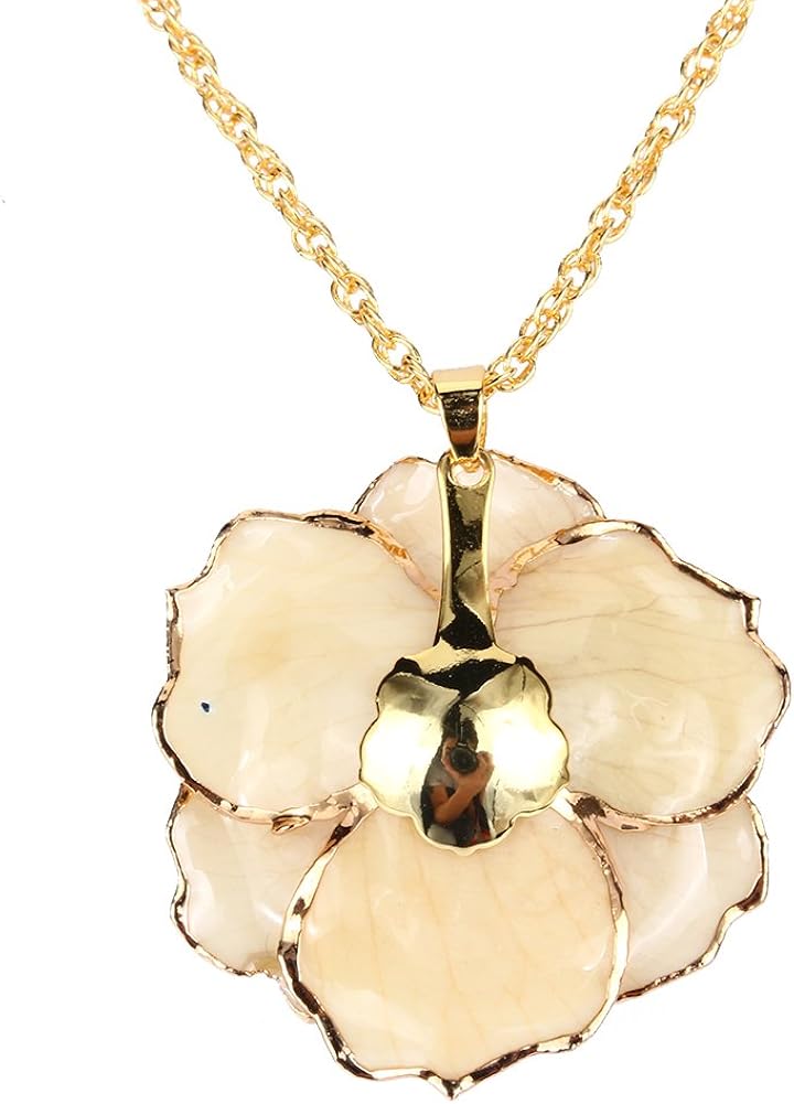 comfrt Women Statement Necklace, 30mm Golden Necklace Chain with 24k Gold Dipped Real Rose Pendant for Women - Image 2