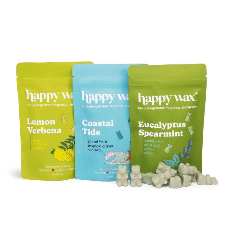 Happy Wax Best Sellers Collection Scented Natural Soy Wax Melts â€“ 6 Total Oz. of Scented Wax Melts, Collection Includes Lemon Verbena, Coastal Tide and Eucalyptus Spearmint - Image 1
