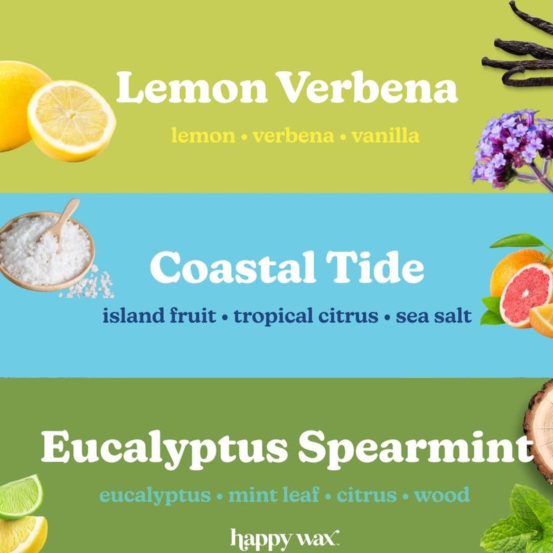 Happy Wax Best Sellers Collection Scented Natural Soy Wax Melts â€“ 6 Total Oz. of Scented Wax Melts, Collection Includes Lemon Verbena, Coastal Tide and Eucalyptus Spearmint - Image 2
